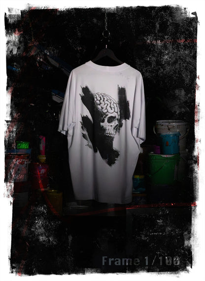 TRICOU ALB OVERSIZED MEMENTO MORI SKULL TP2 - T009